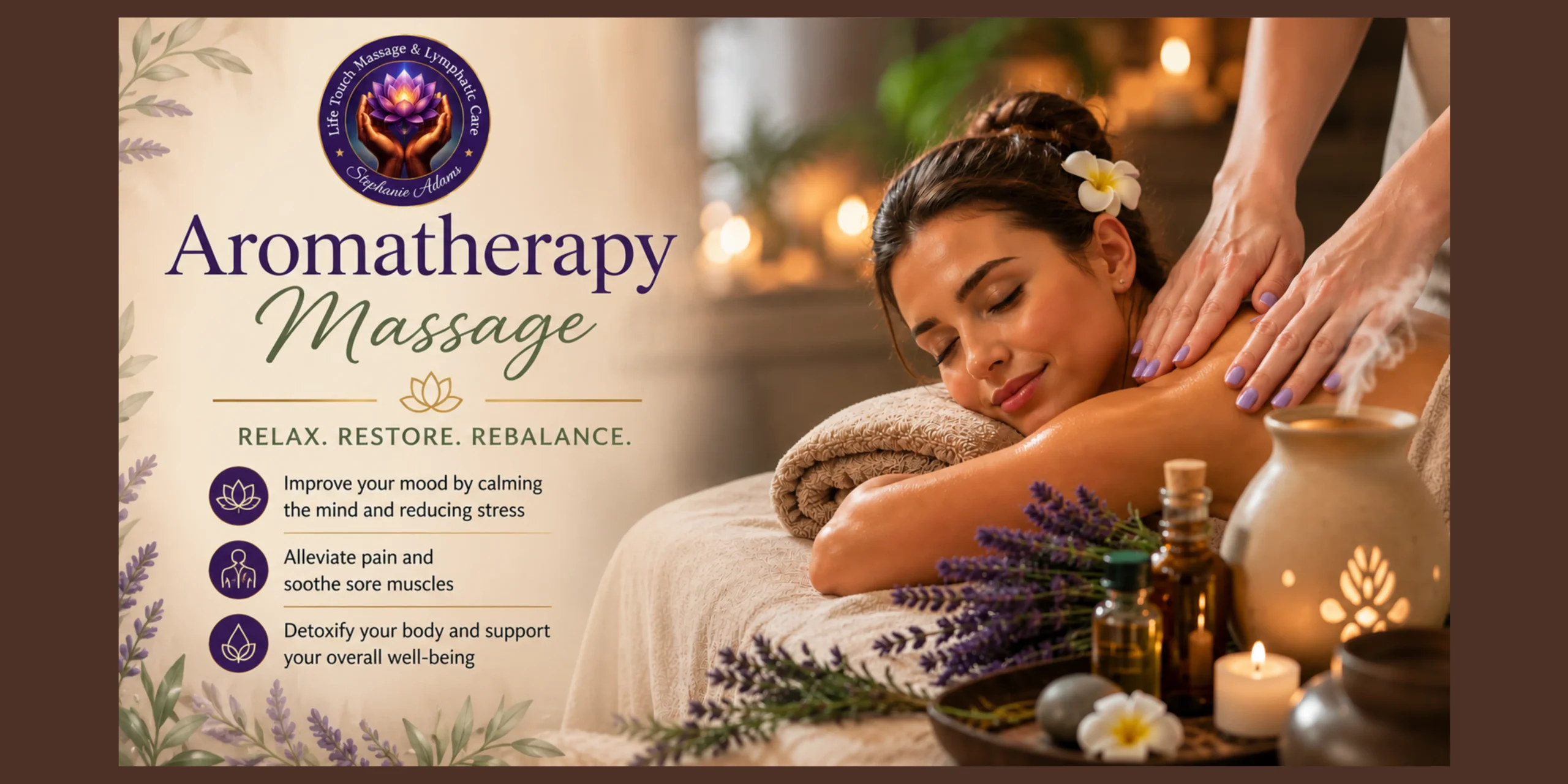 Aromatherapy wellness scene featuring essential oils and calming natural elements for relaxation and self-care